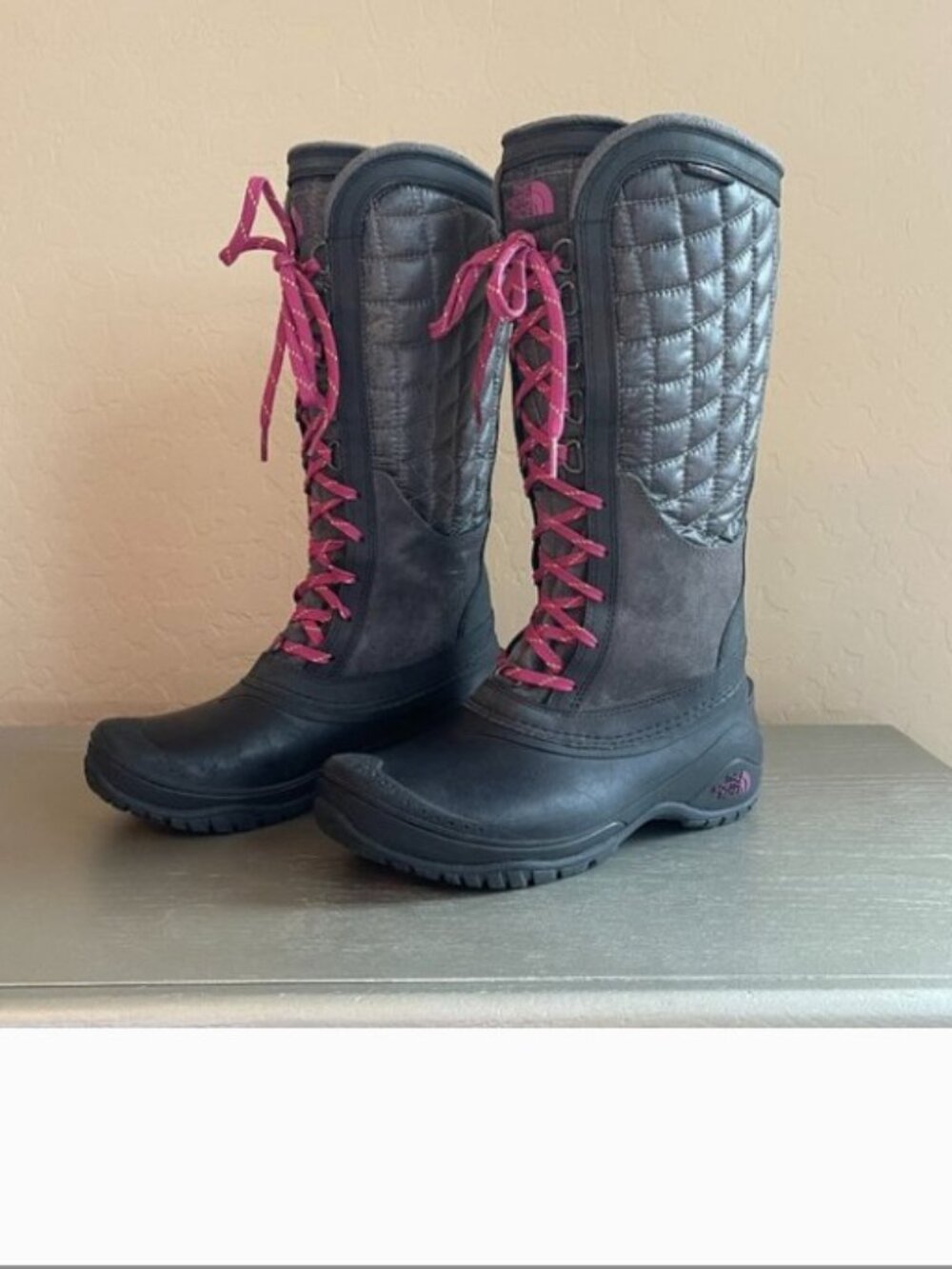 New The North Face Boots 6 Black Gray Pink Purple Lace Up Thermoball Insulated